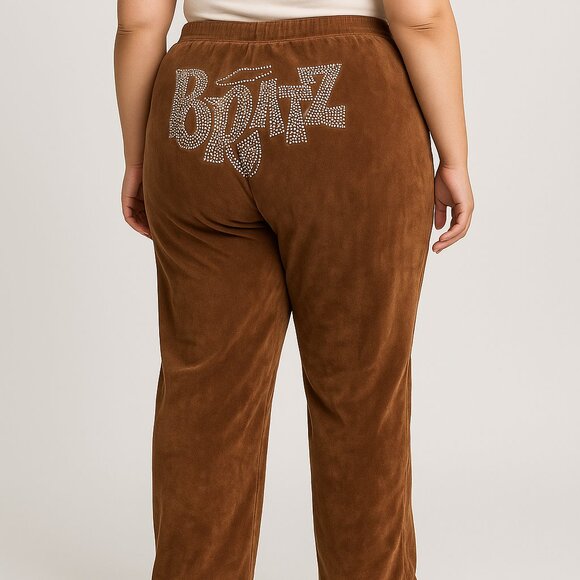 Dolls Kill x Bratz Brown Velour Rhinestone Sweatpants Plus Size 3X Y2K Lounge - Picture 1 of 12